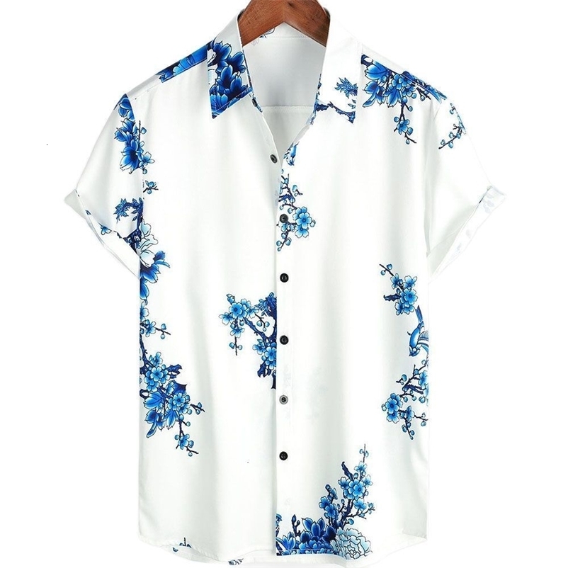 Men's Casual Shirts Men Summer Baggy Hawaiian Short Sleeved Shirt Tops Beach Shirts Clothing Oversized Casual Vintage 3D Printed Clothes 230314