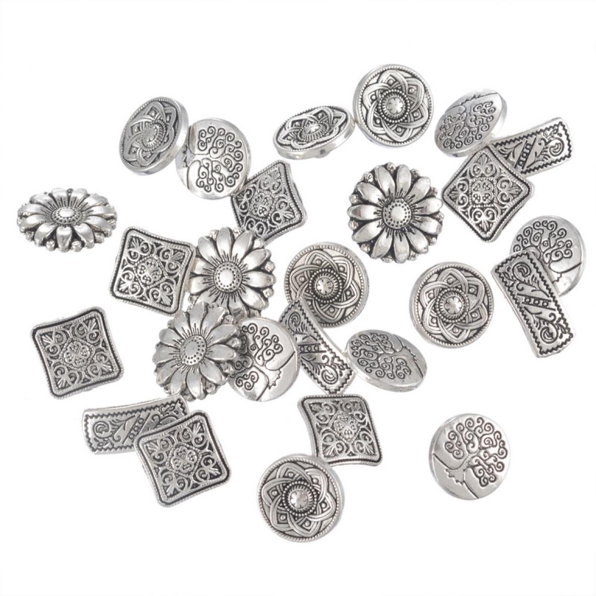 50PCs Mixed Antique Silver Tone Metal Buttons Scrapbooking Shank Buttons Handmade Sewing Accessories Crafts DIY Supplies6708795