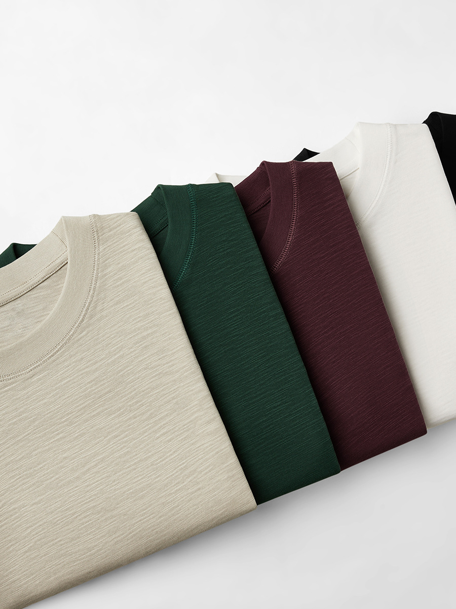 New Men's Raglan-Sleeve T-Shirt made of Slub Cotton - Heavyweight 310g Pure Cotton, Solid Color, Versatile Summer Top for Women -60C