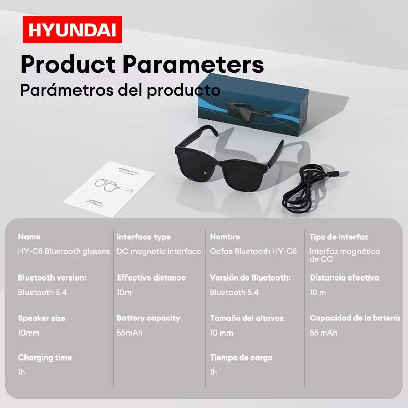 DHgargets HYUNDAI HY-C8 AI Translation Smart Glasses - Bluetooth Sunglasses with Built-in TWS Earphones for Music, Calls & Real-Time Translation