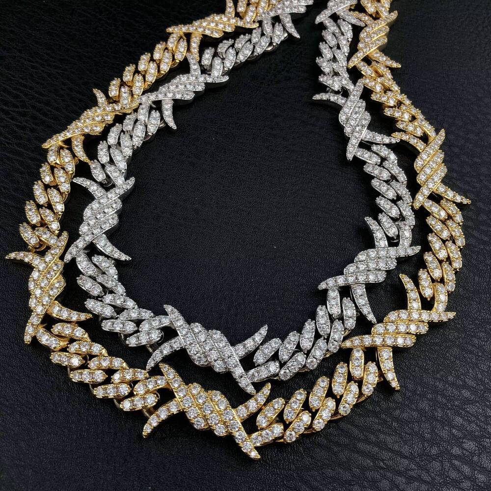 12MM Iced Buckle Cuban Link Cubic Chains in Yellow Gold and White Gold