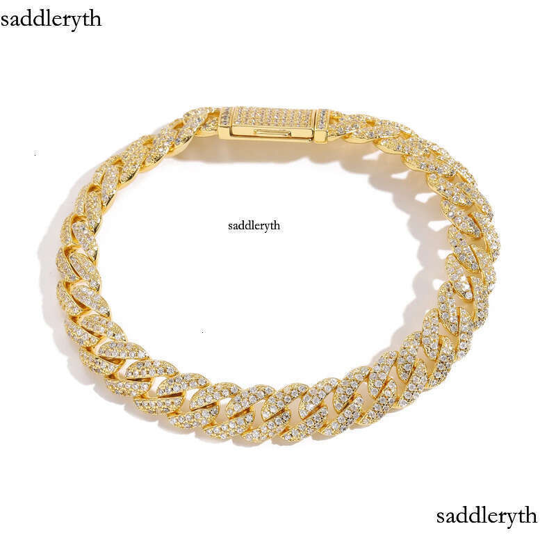 Moissanite Gold Sier Chains For Mens Womens Miami Cuban Link Chain Bracelets Necklace Jewelry 10mm Double Row Dia 27 d7 92