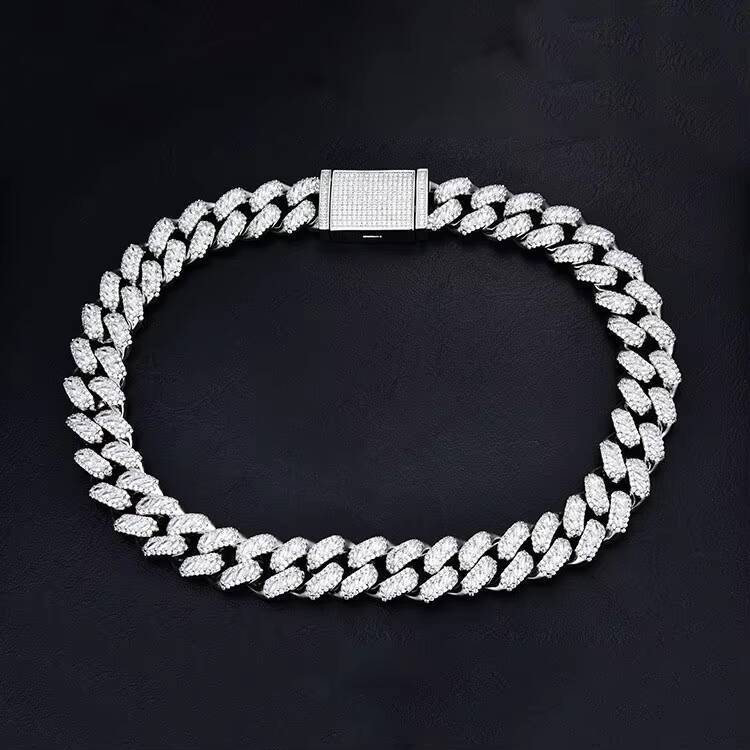 New Arrival Fashion Jewelry 18k Gold Plated SilverMoissanitemoissanite Link Chain Hip Hop Cadena Cubana Iced Out Necklace