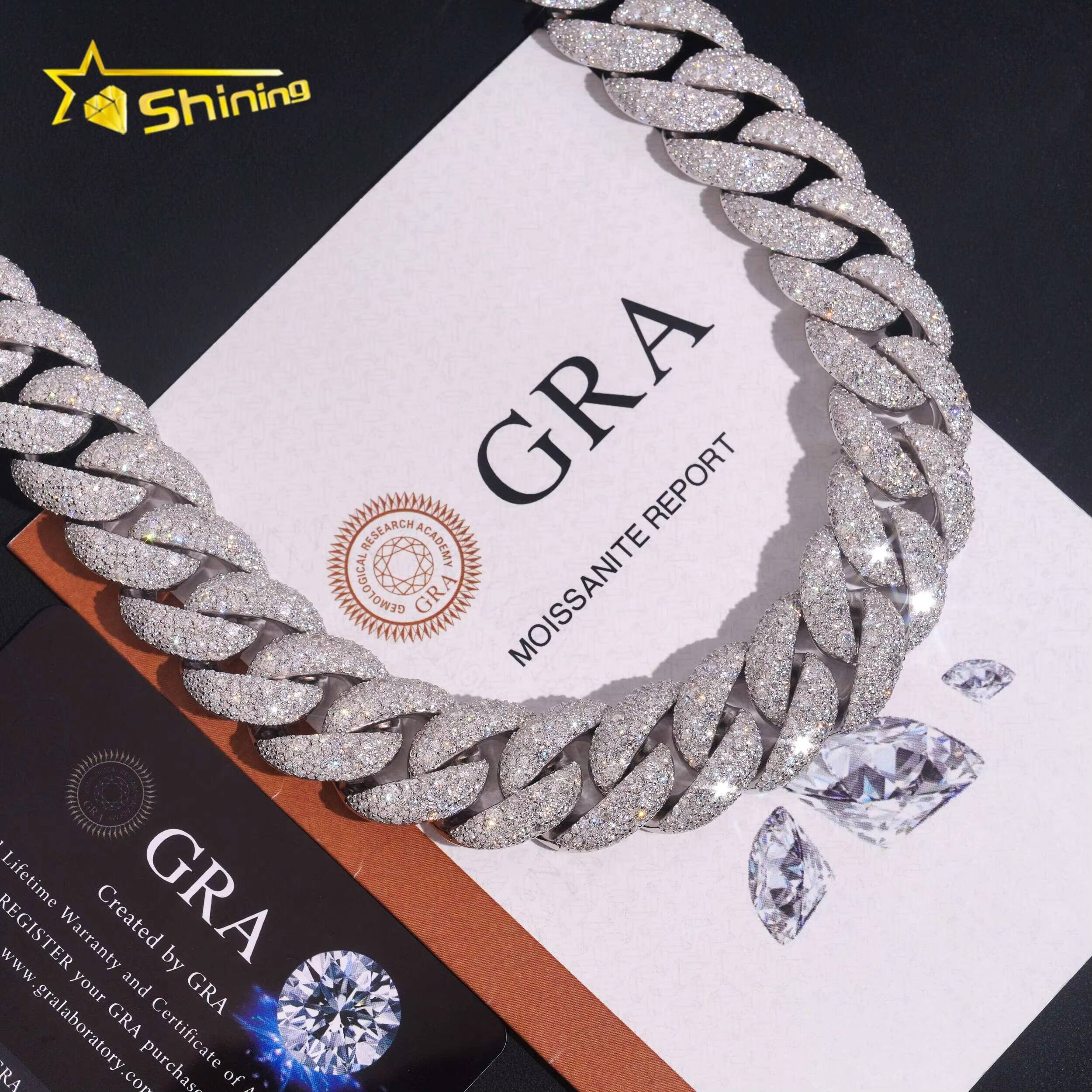 20mm Big Heavy Cuban Chian Vvs Moissnaite Iced Out Hip Hop Jewelry Sterling Silver 925 White Gold Plated Mens Necklace