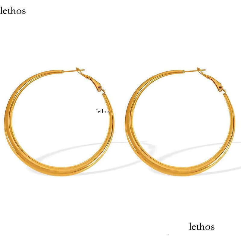 DHcollection Oudiya Jewelry EH02 Thick Large Gold Plated Earrings, New Plain Round Earrings 2e