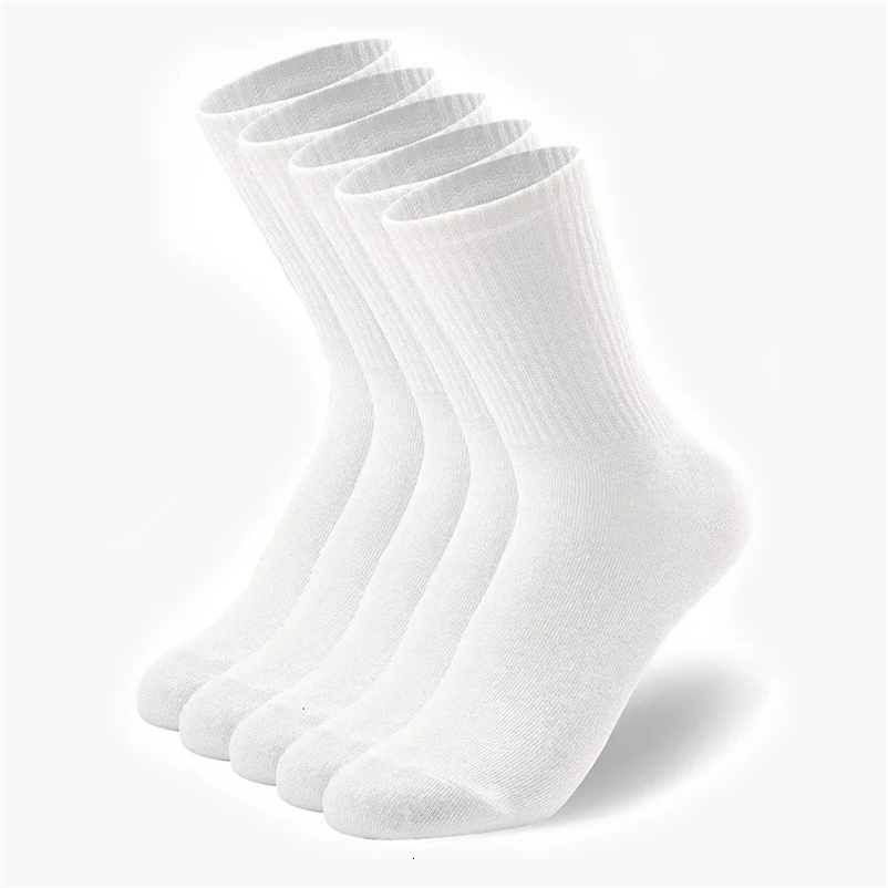 5 Pairs Men Crew Socks Black And White Middle Tube Streetwear Soft Breathable Cotton Casual Socks 240703