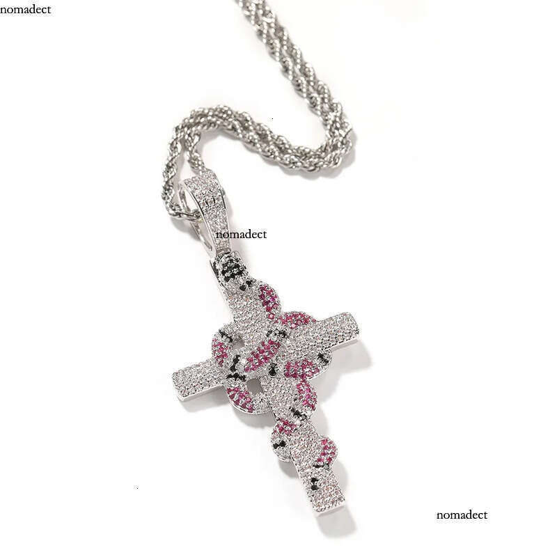Iced Out Cross Necklaces Retro Snake Pendant Fashion Mens Hip Hop Necklace Jewelry f5