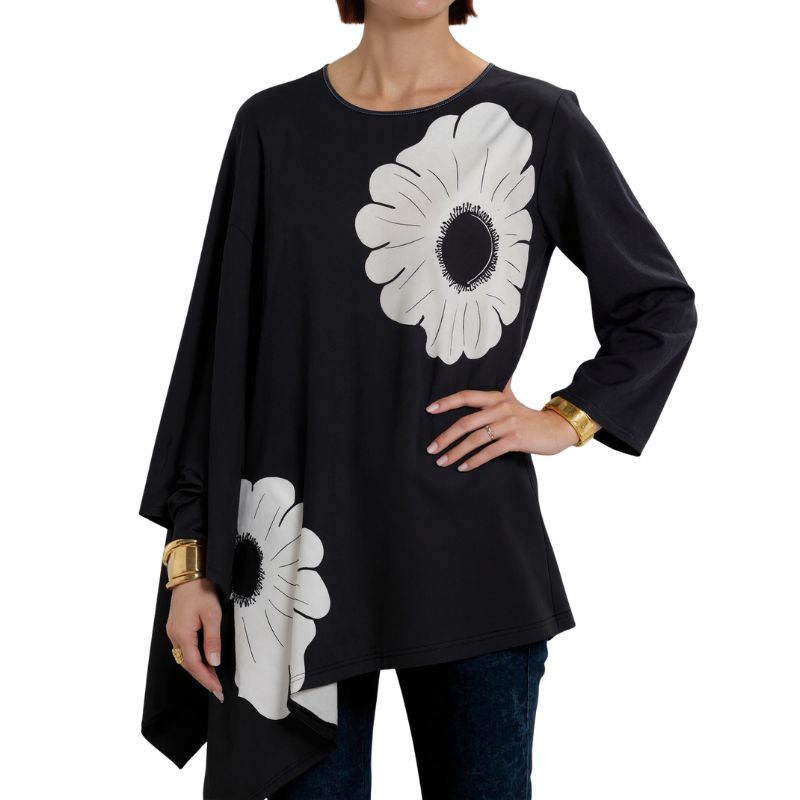 Women's Autumn New Fashion Elegant Floral Printed Long - Sleeve T - Shirt, Irregular Hem Milk Silk Loose Casual Top-CF52839