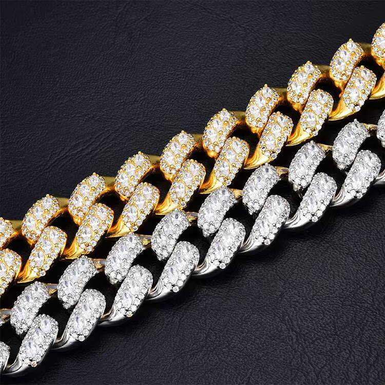 New Arrival Fashion Jewelry 18k Gold Plated SilverMoissanitemoissanite Link Chain Hip Hop Cadena Cubana Iced Out Necklace