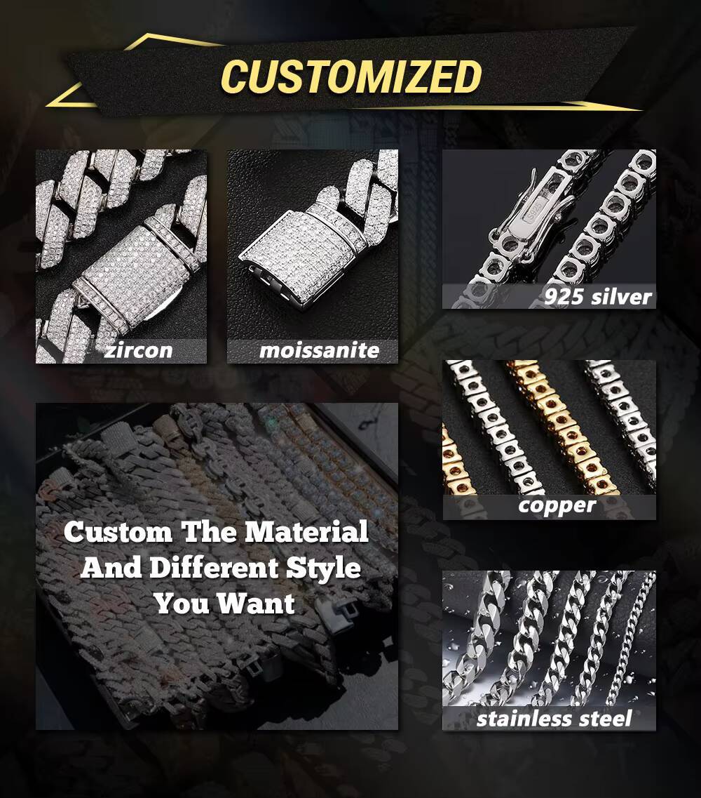 JWY FaMoissaniteory Customized Trend 19mm Hip Hop Brass Necklace Chain Iced Out Cuban Link Chain for Men