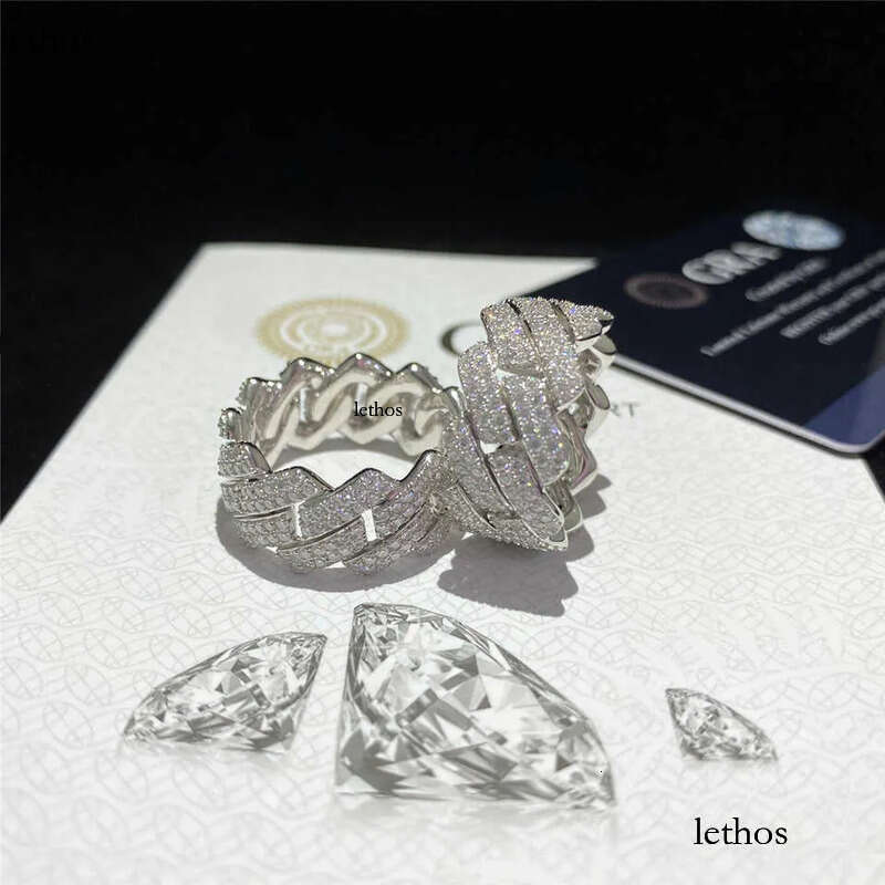 Band Cuban Custom Hip Hop Sterg Vvs Moissanite Dia Rings Men Iced Out Sier Ring Gold Plated For Women Jewelry Gift 03