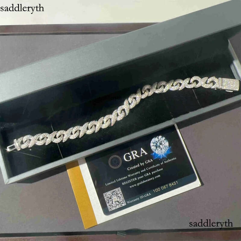 New Arrivals 10mm Width Solid Sier Iced Out Hip Hop Jewelry VVS1Moissanite Dia Franco Cuban Link Infinity Bracelet Men 51 b0