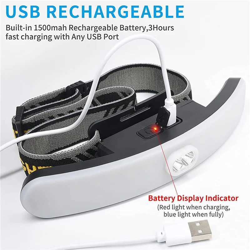 230 Wide Beam Headlamp Super Bright Rechargeable Floodlight USB COB LED Flashlight Lightweight Spotlight Waterproof Headlight J250925