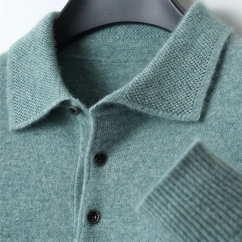 Fashion Autumn Winter Cashmere Sweater Mens 100% Merino Wool Pullover Casual Loose POLO Knitted Bottom Shirt Jacket Shirt 240912
