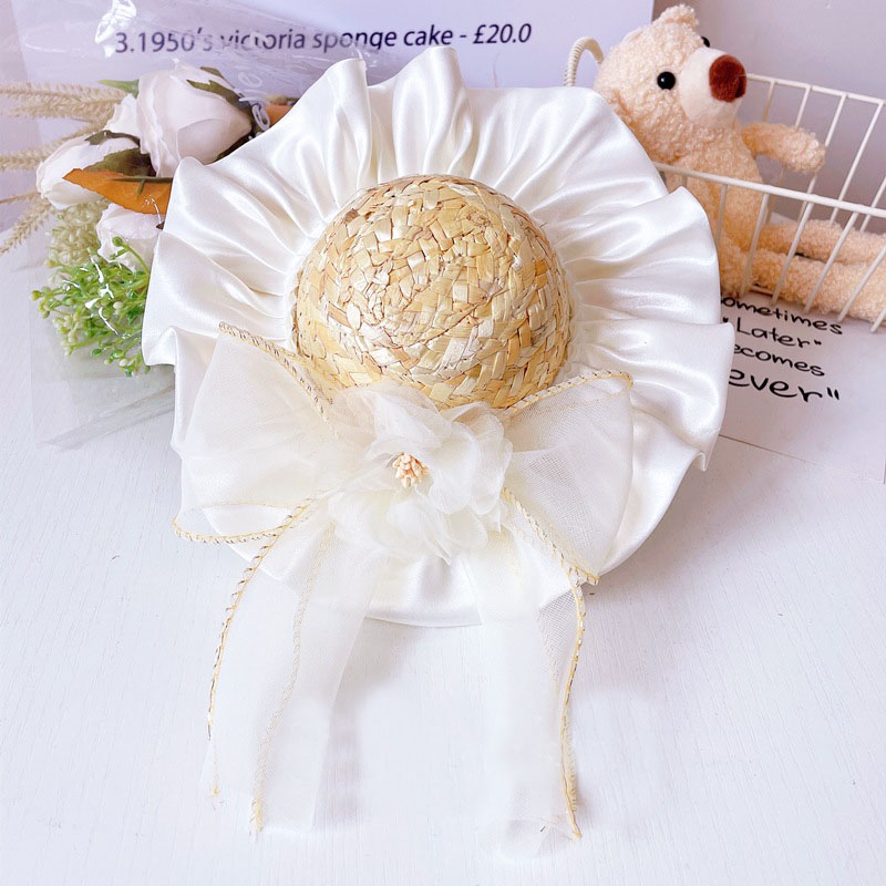 Designer Pets Elegant Straw Hat Cat Ribbon Bowknot Beach Hat Cat Neckerchiefs for Daily Collocation