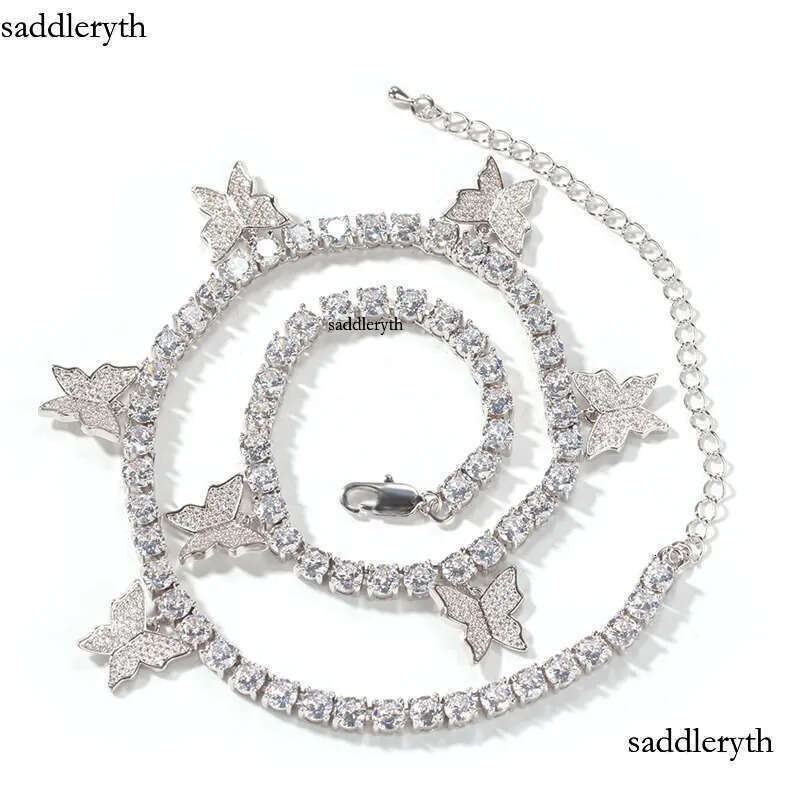 Fashion Butterfly Tennis Chain Necklace Mens Womens HIP HOP Jewelry Gold Sier Pink Iced Out Dia Chains Necklaces 12 7f 93
