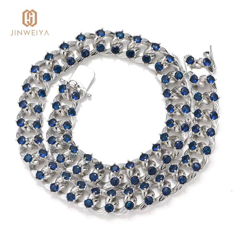 JWY 925 Sterling Silver D Color VVS1 Round White Moissanite Hip Hop Tennis Necklace Rhodium Plated Link Chain for Wedding or Gift