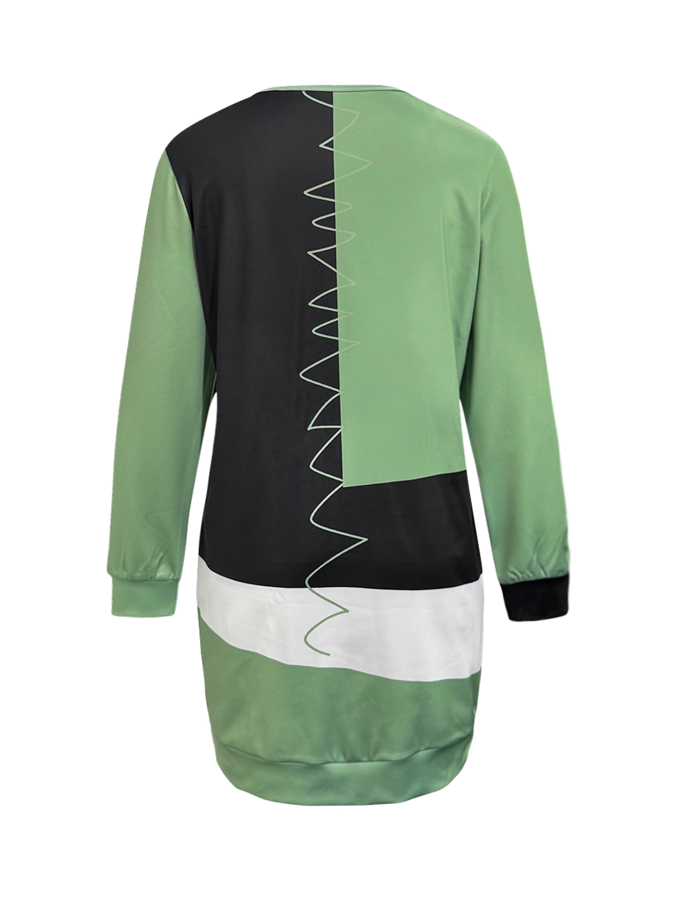 Green Color - Blocking Straight - Tube Long - Sleeve Elegant Dress for Women -CF52908