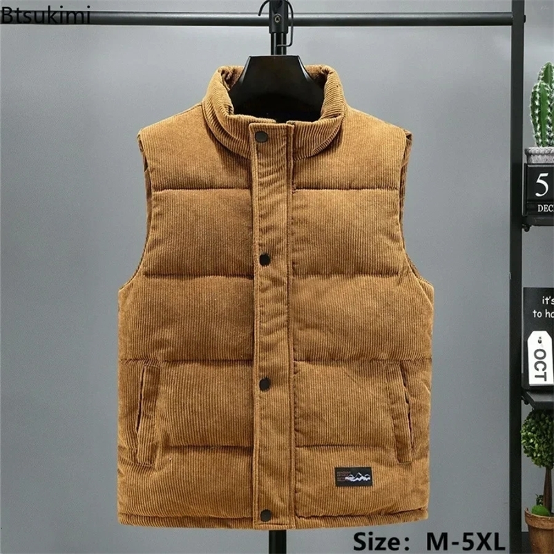 Men's Vests Men's Thick Warm Vest Autumn Winter Cotton Padded Sleeveless Jacket Men Casual Stand Collar Oversized Waistcoat Vests Male 23102