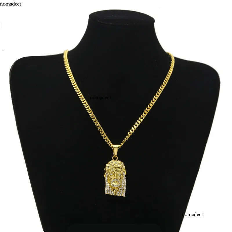Mens Hip Hop Necklace Jewelry Iced Out JESUS Piece Pendant Necklaces With 70cm Gold Cuban Chain 9f