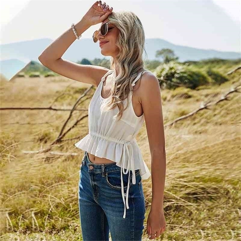 Women's Tops Casual Drawstring Slim Camisole Women's Summer Spring Products Fashion Solid Color Camisole Top 210625
