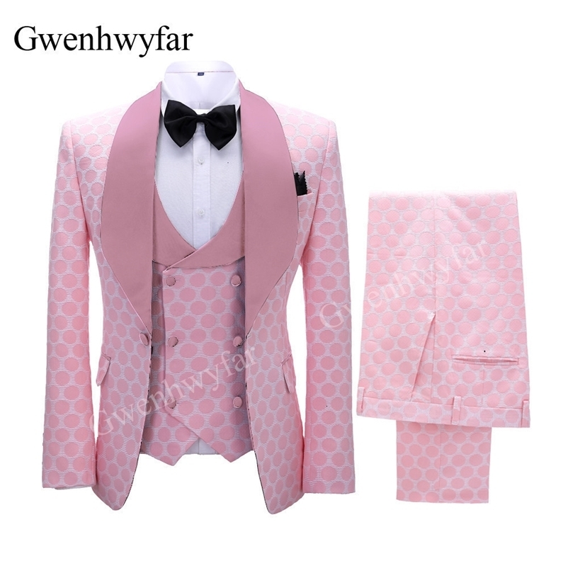Men's Suits Blazers Gwenhwyfar Polka Dot Suit for Men Custom Made Shawl Lapel Blazer Vest with Pants Fashion Wedding Tuxedos Groomsmen Wear 23013