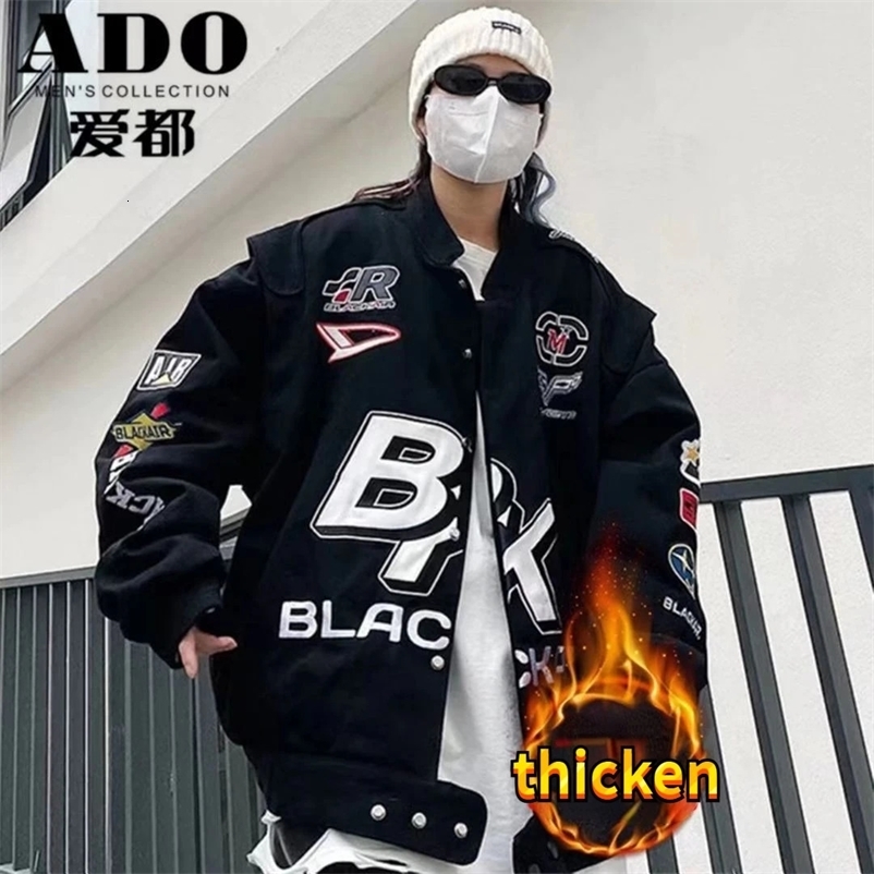Autumn Winter Jackets for Men Racer Biker Baseball Uniform Varsity Bomber Clothing Male Racing Women Loose Hip Hop Cotton Coat 240716