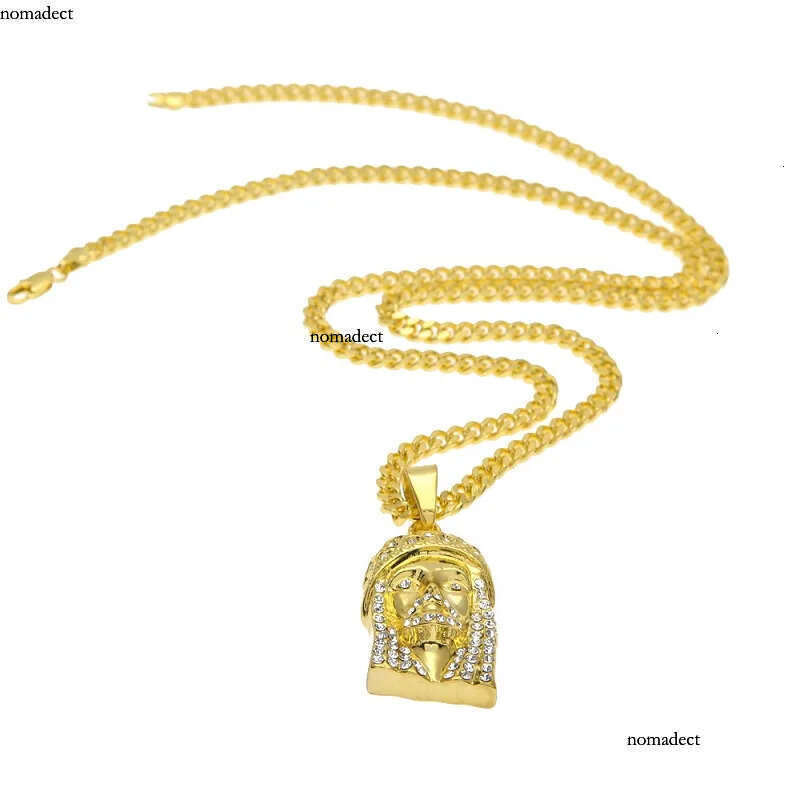 Mens Hip Hop Necklace Jewelry Iced Out JESUS Piece Pendant Necklaces With 70cm Gold Cuban Chain 9f