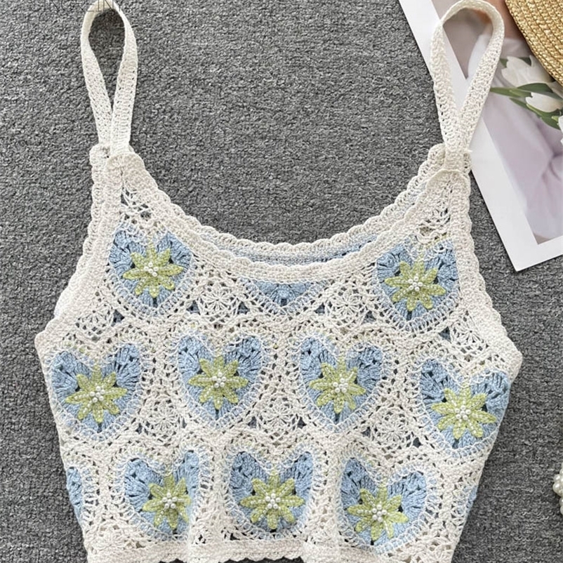 Camisoles Tanks SINGREINY Knit Crop Tops Casual Summer Strap Women Tops Hollow Out Retro Court French Ladies Backless Vacation Fashion Camisole 230518