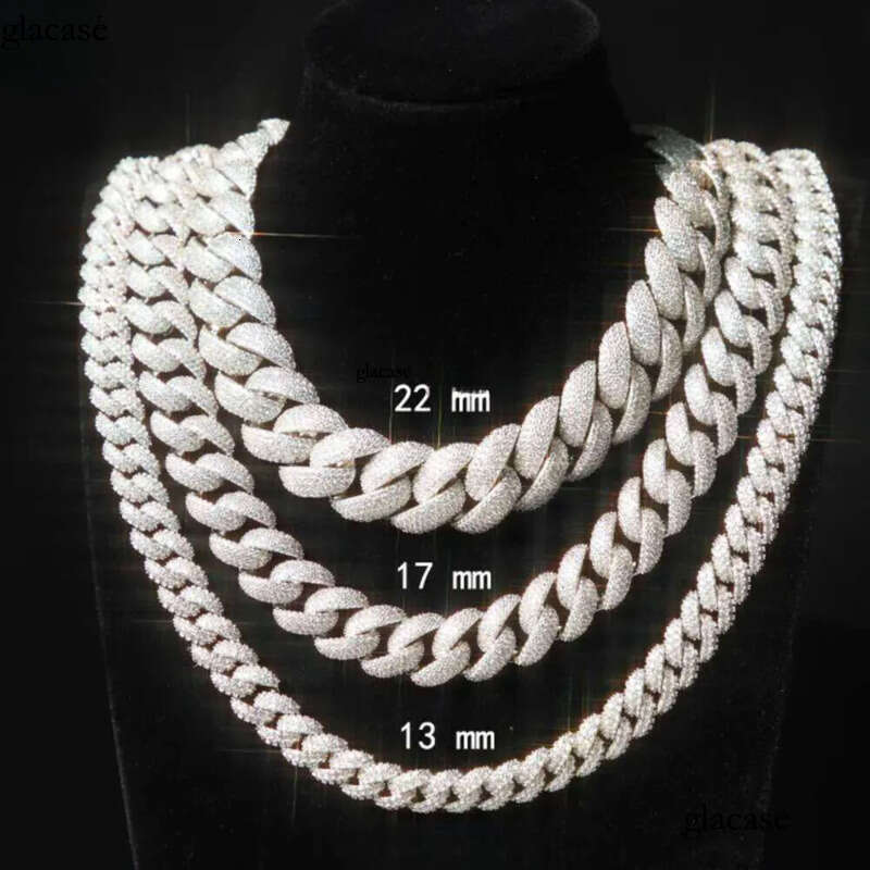 High designer braceletIced Out 6mm-13mm Vvs Moissanite Dia S Sterling Sier Cuban Link Chain for Mens Hiphop Jewlery