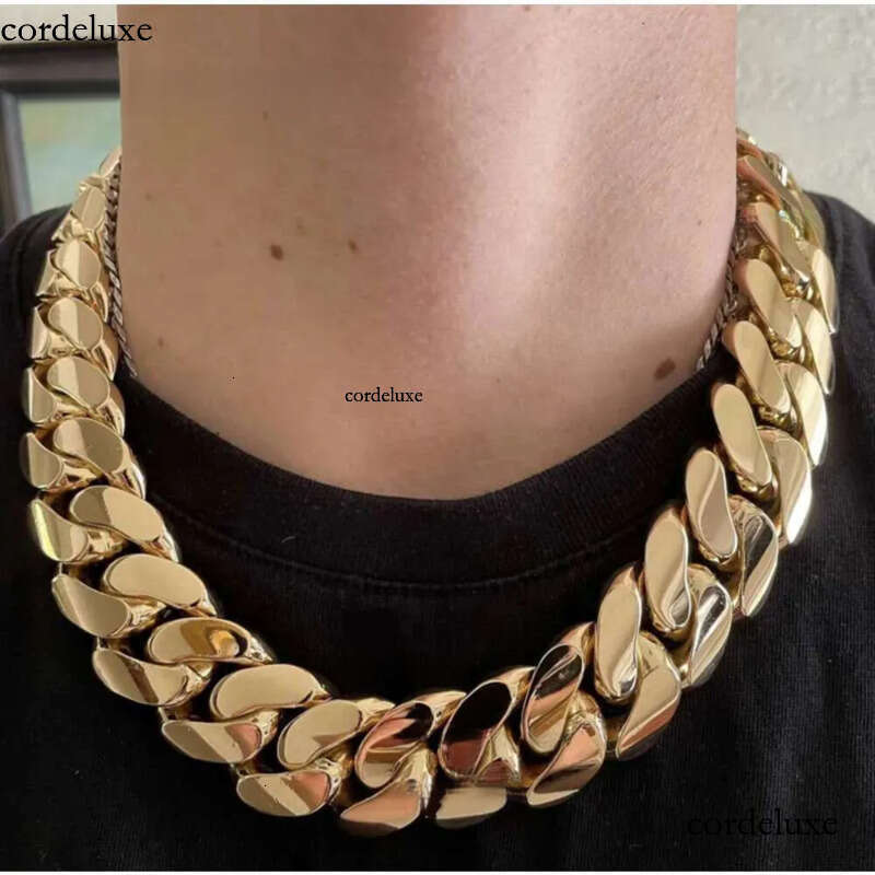 Hip Hop Jewelry Men Thick Miami Necklace 28Mm 24 1Kilo Gram 14K Gold Plated Plain Style 999 Sier Cuban Chain Men's jewelry necklace 9b