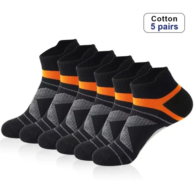 5 Pairs High Quality Socks Men Summer Outdoor Casual Cotton Socks Short Breathable Black Ankle Socks Run Sports Socks Size 38-45 240703