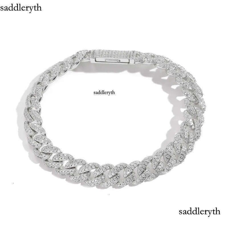 Moissanite Gold Sier Chains For Mens Womens Miami Cuban Link Chain Bracelets Necklace Jewelry 10mm Double Row Dia 27 d7 92