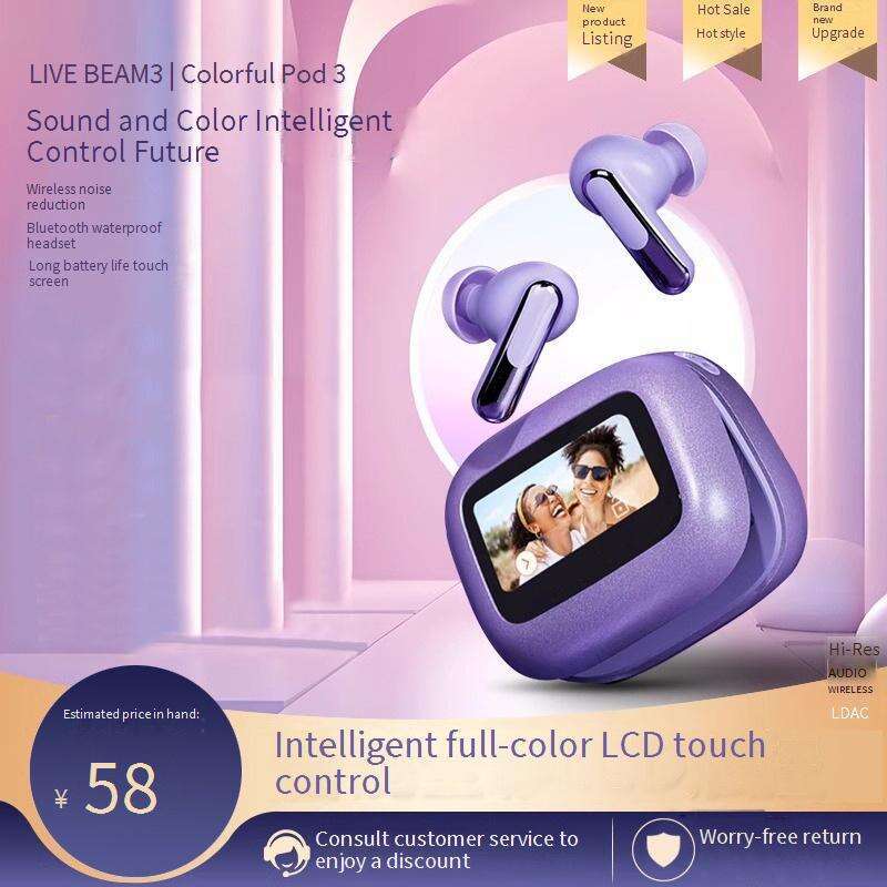 2025 Live Beam 3 True Wireless Earbuds With Smart Anc, Touch Control, Colorful LED Display Ipx5 Waterproof For Music & Gaming