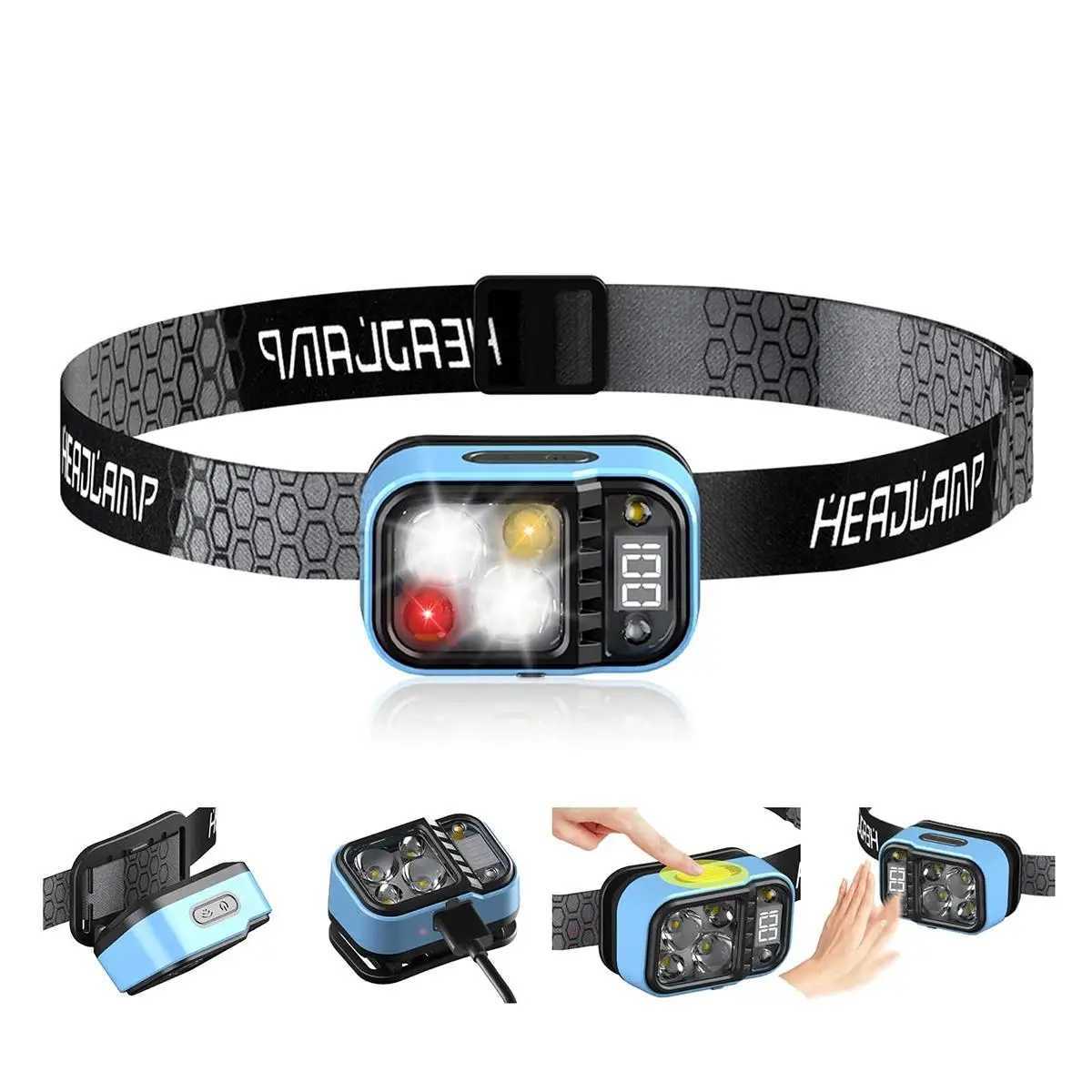 Adjustable Led Headlamp Torch With Power Display Sensor Control Cob Water Resistant Rechargeable High Power Emergency Flashlight J250925