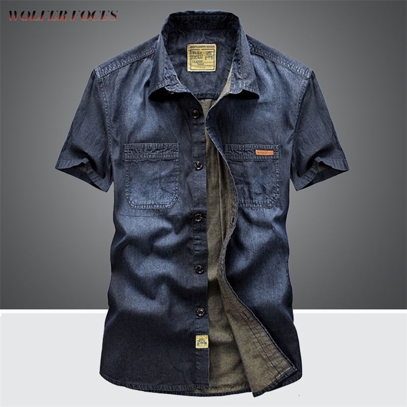 Men's Casual Shirts Denim shirt Fashion men's social shirt Summer short sleeved men's high-quality button top Men's clothing T-shi