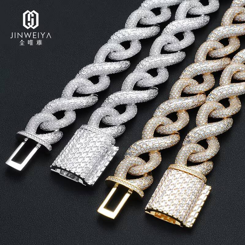 Iced Out Geometric Moissanite Cuban Link Chain Bracelet Hip Hop Gold Plated Bling Mens Heavy Miami Cuban Link bracelet Rapper Chains