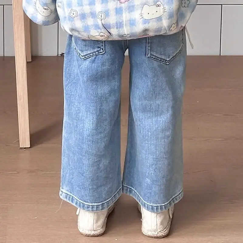 Sanrio Autumn Kawaii Hello Kitty Student Cute Cartoon Jeans Children Comfortable Warm Trousers Loose Trousers Gift for Kids L250925