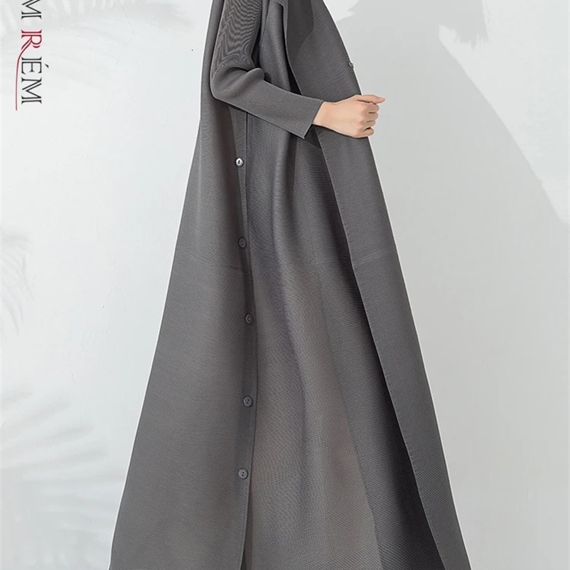 LANMREM Pleated Trench Coat Women Lapel Open Stitch Full Sleeve Loose Buttons Loose Style Belt Windbreaker 17G6526 240716