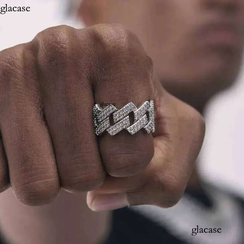 Custom Moissanite Cuban Ring S Sier with 2rows Hip Hop Mens White Gold Plated Vvs Dia Rings