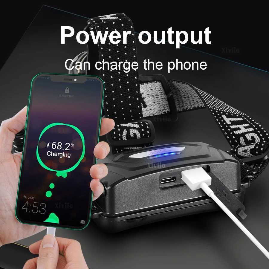 Super Bright Headlamp Sensor LED Headlight Most Powerful Long Range Head Flashlight Work Light USB Rechargeable Fishing Lantern J250925