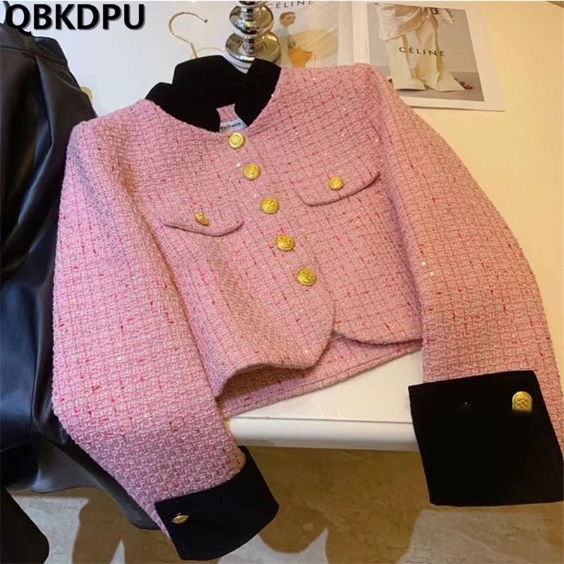 Women's Jackets Elegant Womens Tweed Cropped Tops Korean Fashion Short Jackets Slim Vintage Coats Sweet Chic Outwear Spring Casual Chaquetas 2307