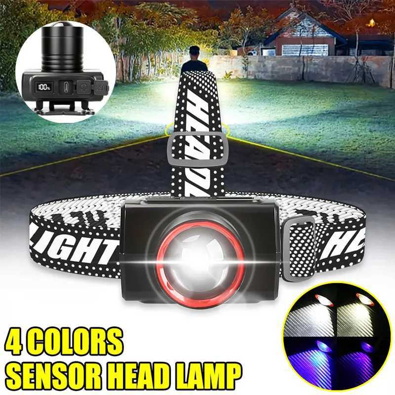 Super Bright LED Telescopic Zoom Sensor Headlamp With Power Display Rechargeable Waterproof Outdoor Head Light 9 Lighting Modes J250925