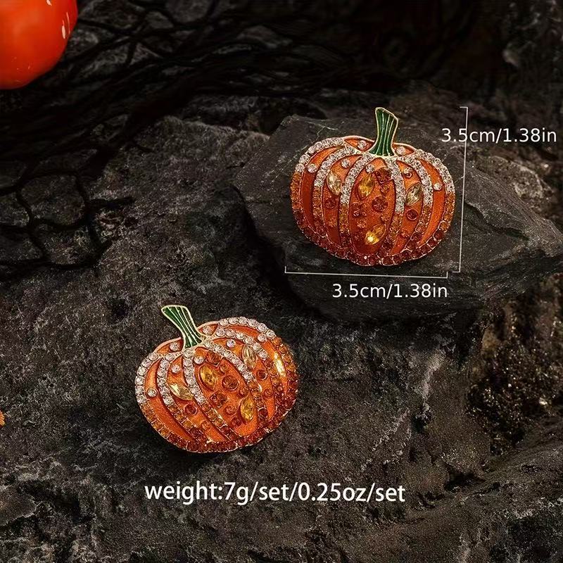 Personalized Creative Alloy Statement Rhinestone Pumpkin Earrings Light Luxury Fresh Style, Women's Cute Pumpkin Earrings