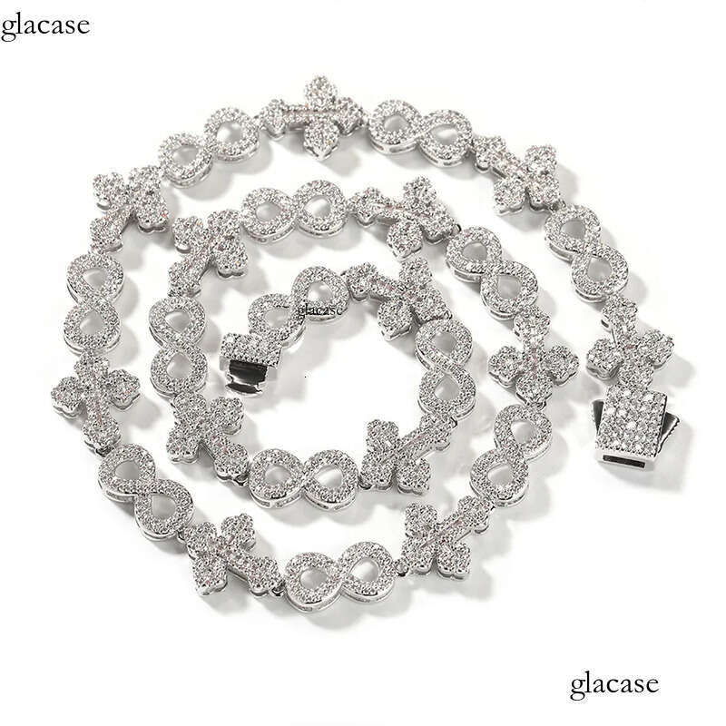 High Quality Hip Hop Cross 8 Infinite Cuban Chain Necklace Bracelet 5A Zircon 10mm Rap Jewelry