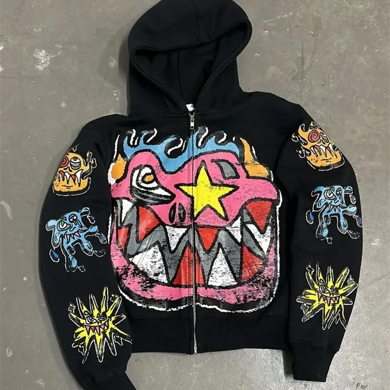 American Gothic Trend Letter Pattern Printing Super Large Hoodie Mens Y2K Fashion Harajuku Fully Matched Loose Zipper Sweater 241231