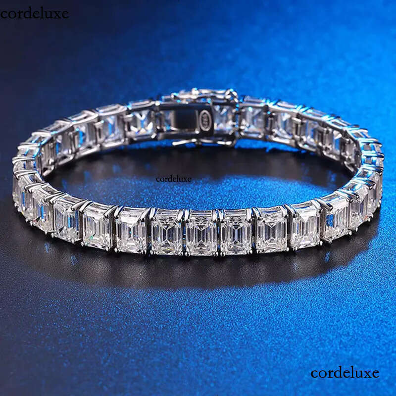Custom Emerald Cut Moissanite Jewelry Sterling Sier Tennis Bracelets With Rectangle Full Dia Zirconia Women Jewellery 9f