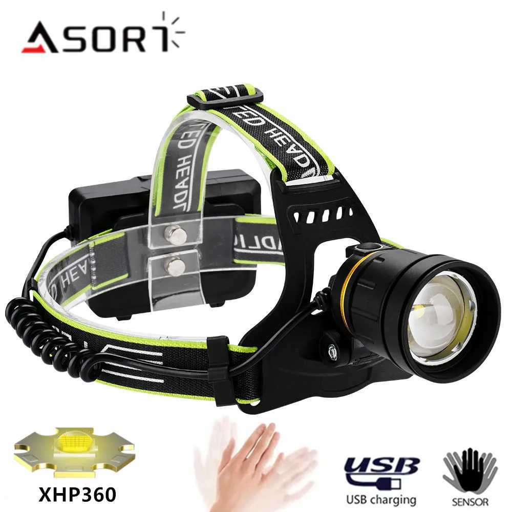 High Power XHP360 Headlamp LED Flashlights 36core Wick Telescopic Zoom Fishing Light Lamp For Camping J250925