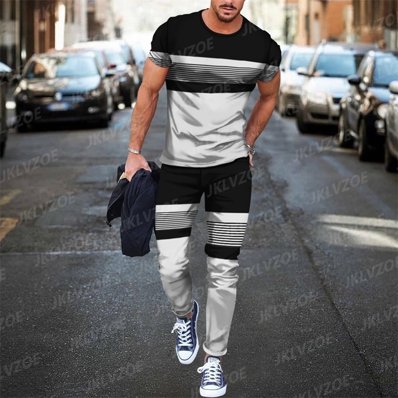 Men's Tracksuits Summer Sportwear Suit Short Sleeve T Shirt Long Pants Men 2 Piece Sets Men's Tracksuit 3D Printed Casual Trend Oversized Cl
