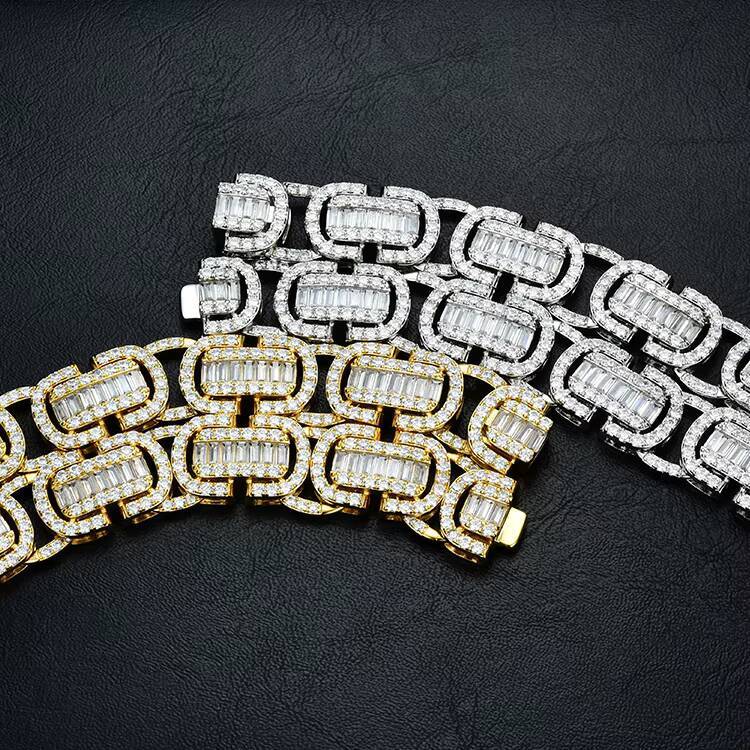 Hip Hop Jewelry Necklace Chain with Moissanite Goldplated Brass New Trendy Fashion Copper Sterling SilverCuban Link Chain Cz JN45